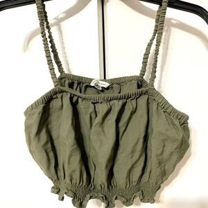 AMERICAN Eagle cropped tank top boho smocked hem shirt  olive green womens small